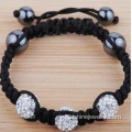 Pulseiras de prata Crystal Shamballa laterais ajustáveis de mão de senhora